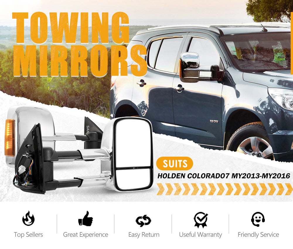 SAN HIMA Chrome Towing Mirrors Extendable for Holden Colorado7 MY2013-MY2016