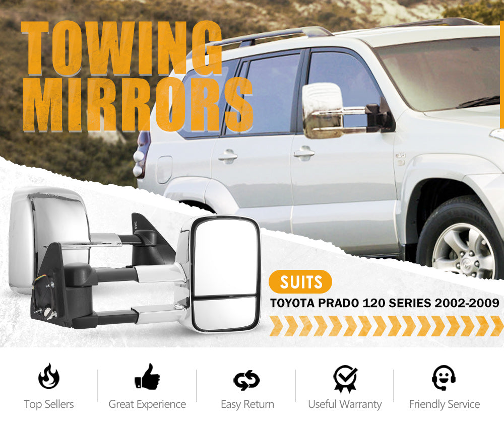 SAN HIMA Pair Extendable Towing Mirrors for Toyota Prado 120 Series 2002-2009