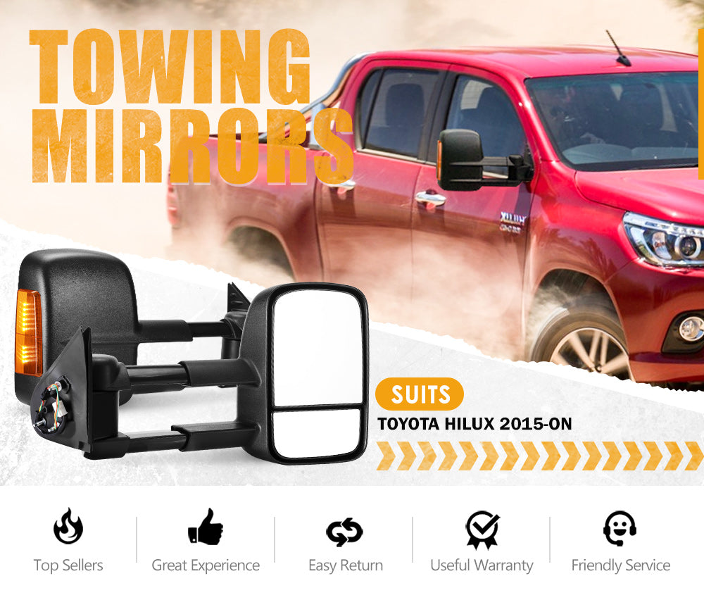 SAN HIMA Pair Towing Mirrors for Toyota Hilux 2015-ON BLACK