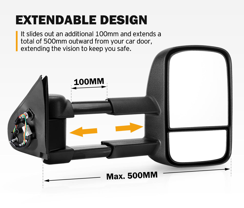 SAN HIMA Pair Towing Mirrors for Toyota Hilux 2015-ON BLACK
