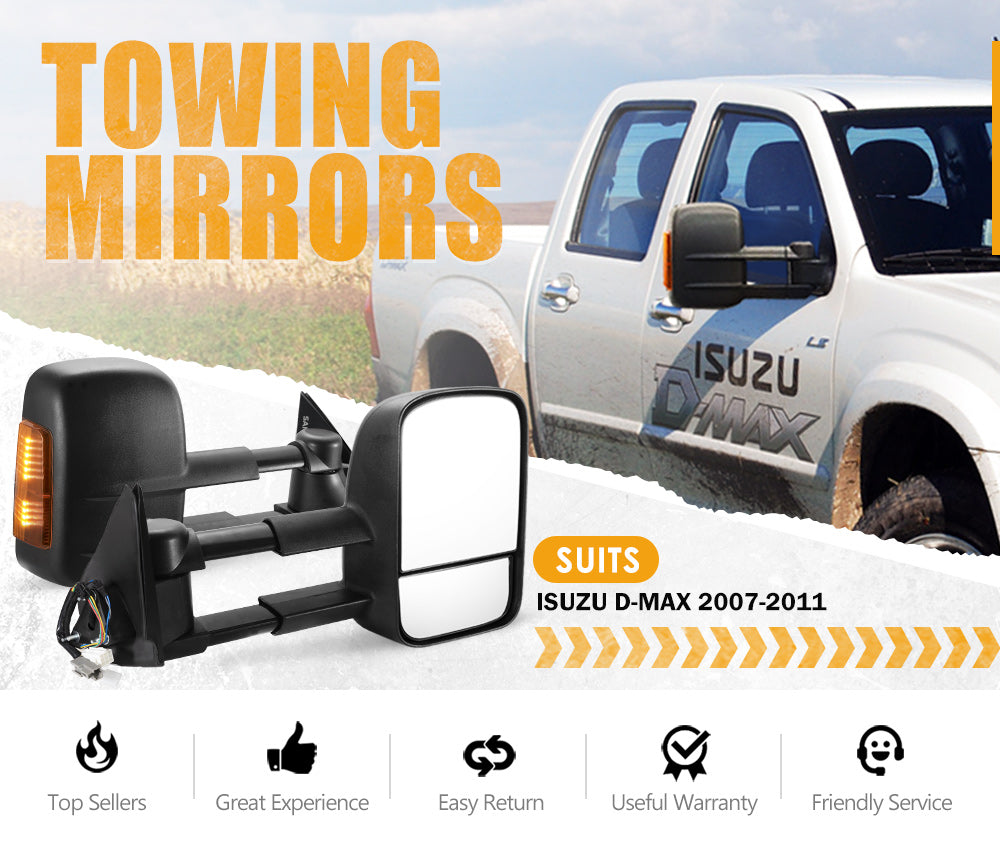 SAN HIMA Pair Towing Mirrors for Isuzu D-Max DMax 2007-2011 Black