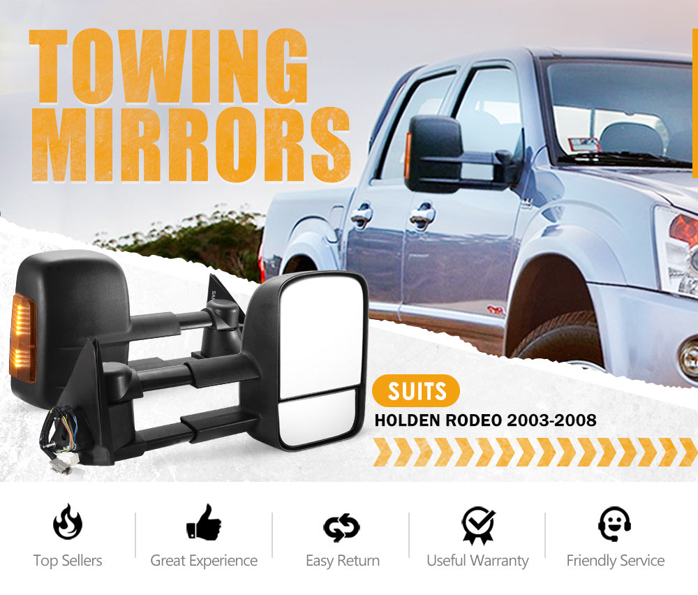 SAN HIMA Pair Towing Mirrors for Holden Rodeo 2003-2008 Black