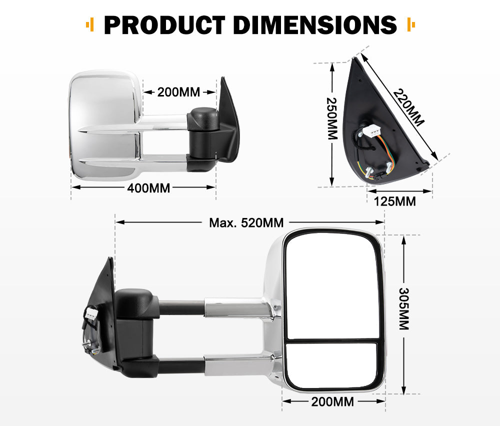 SAN HIMA Extendable Towing Mirrors for Mitsubishi Triton MQ/MR 2015 - ON