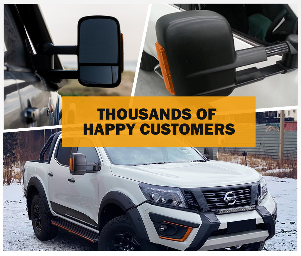 SAN HIMA Extendable Towing Mirrors Pair for Nissan Navara D23 NP300 2015-On Black