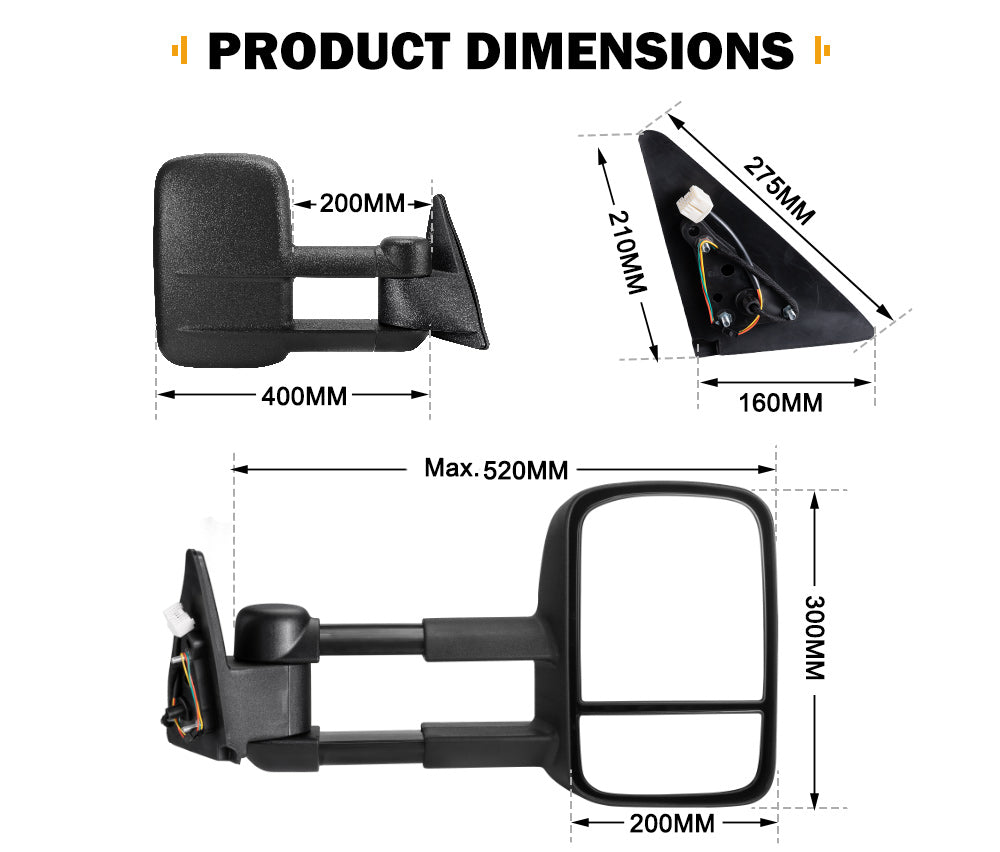 SAN HIMA Pair Extendable Towing Mirrors For Toyota Landcruiser 100 1998-2007
