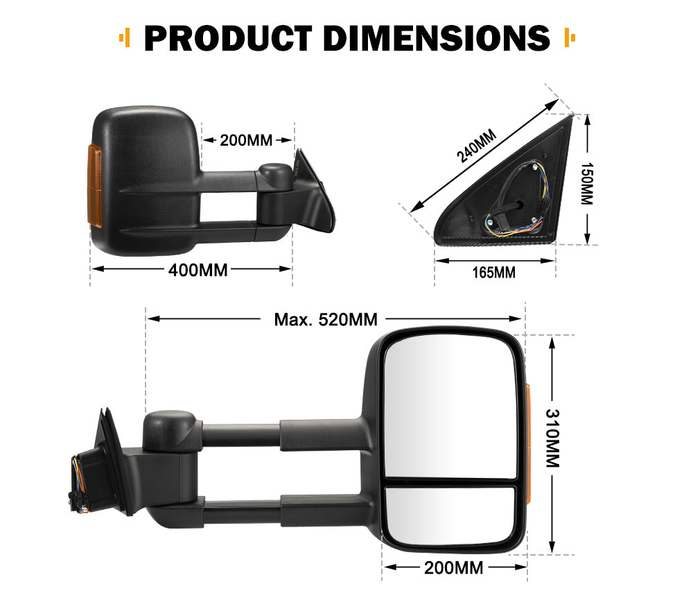 SAN HIMA Extendable Towing Mirrors For Jeep Grand Cherokee 2010-Current