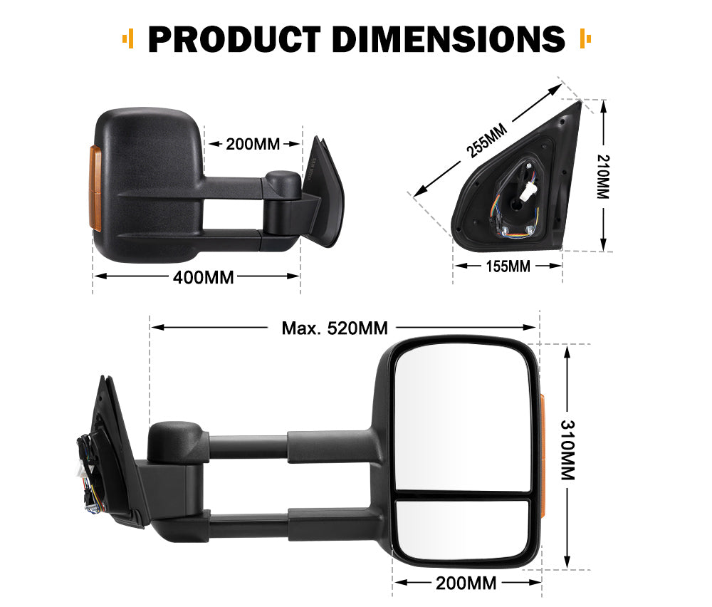 San Hima Extendable Towing Mirrors For Mazda BT-50 BT50 TF Series JULÂ 2020-Current