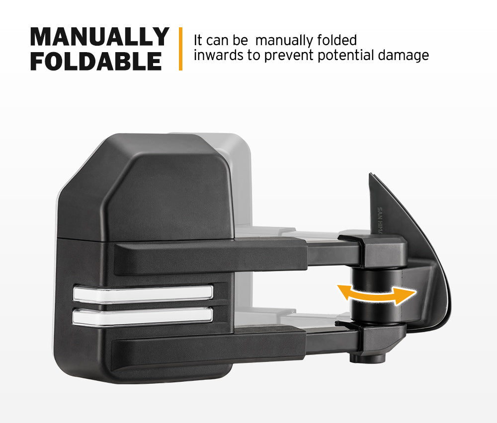 SAN HIMA Pair Extendable Towing Mirrors for Toyota HILUX 2005-2015 Black