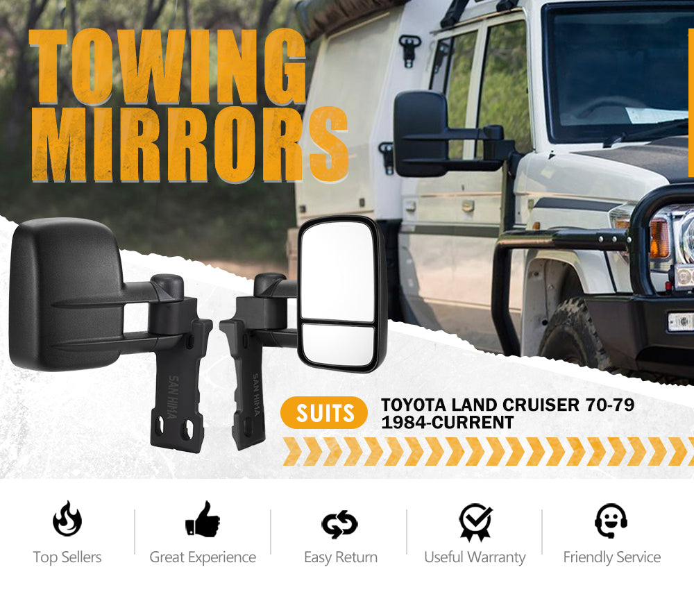 SAN HIMA Pair Extendable Towing Mirrors For Toyota Land Cruiser 70-79 Series 1984-2019