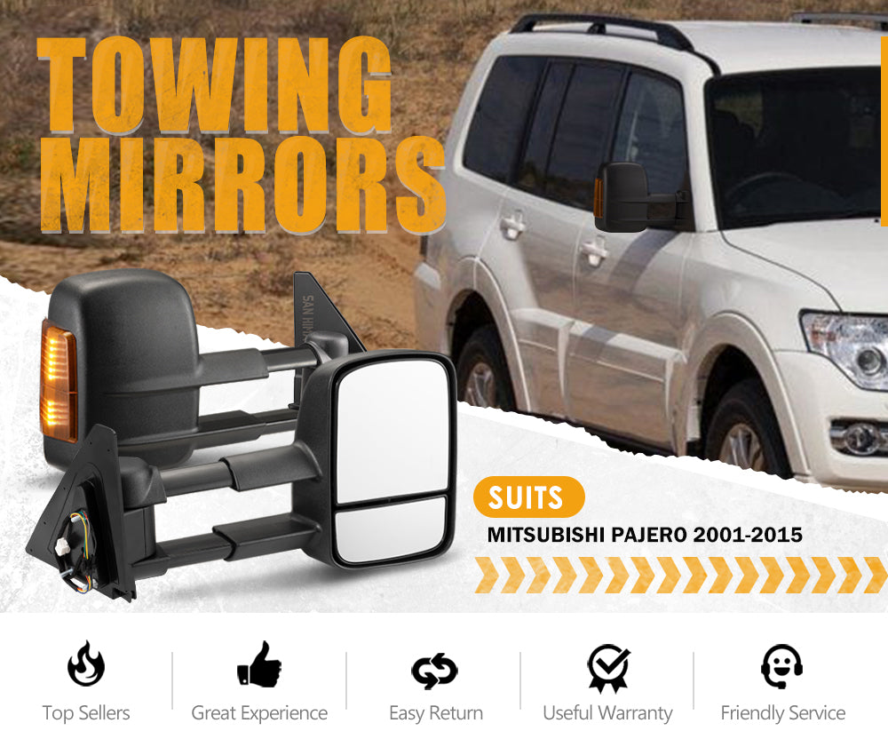 San Hima Pair Extendable Towing Mirrors For Mitsubishi Pajero 2001-2015