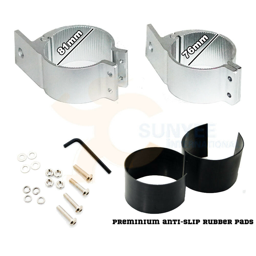 LIGHTFOX PAIR Silver Bullbar Mounting Bracket Clamp 76-81mm For LED Light Bar HID For ARB