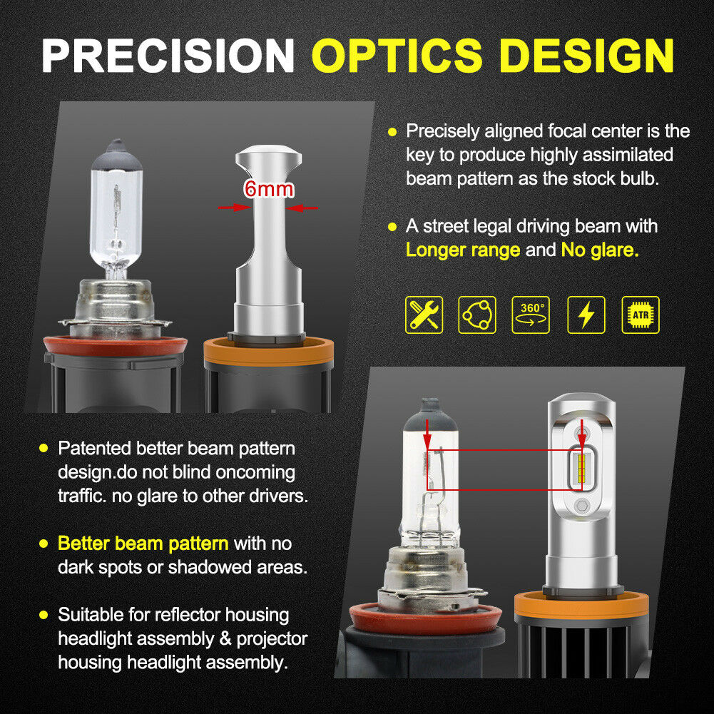 LIGHTFOX Pair Lumiled H9 6000LM LED Headlight High/Low Beam Vehicle Replace Halogen Xenon