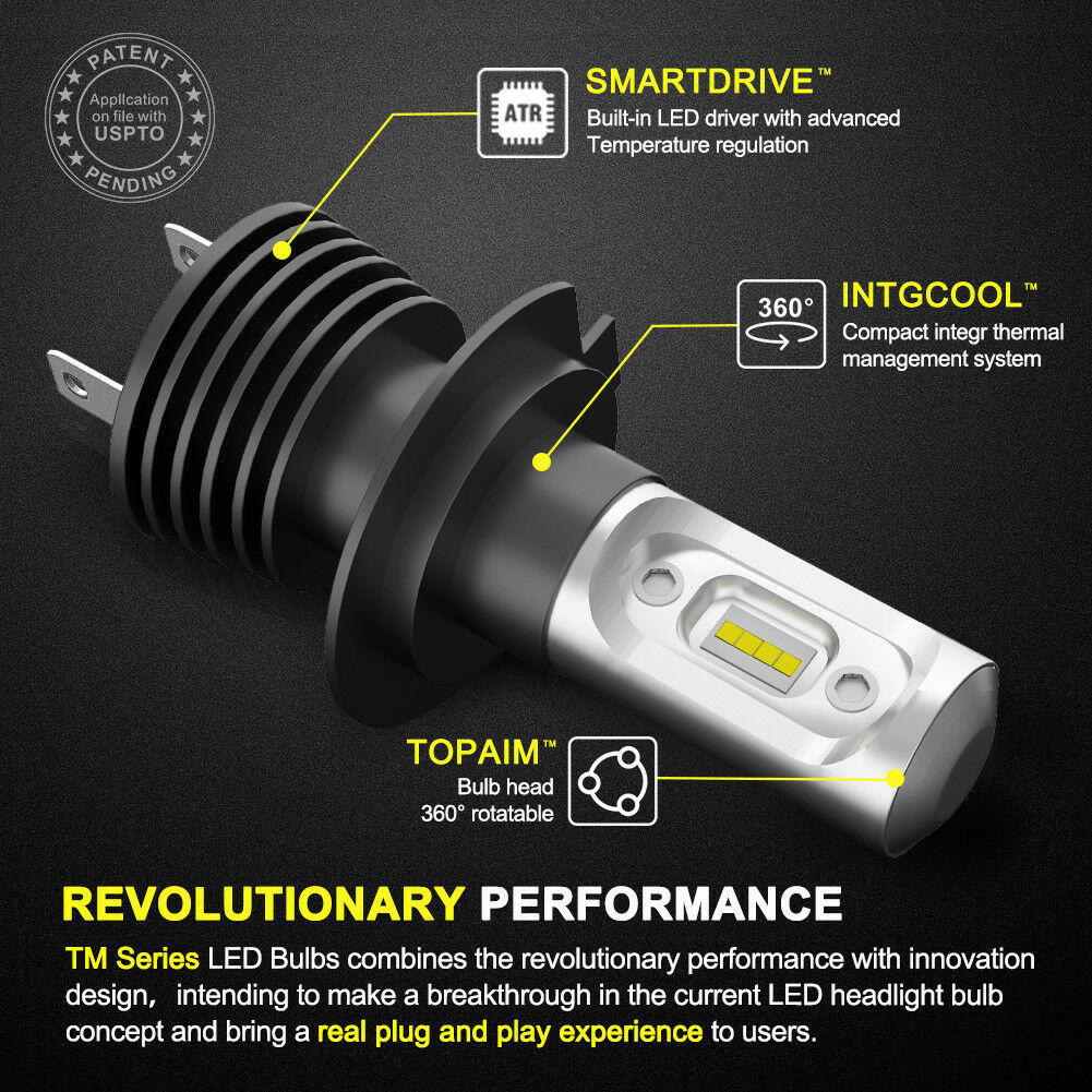 LIGHTFOX Pair Lumiled LED Headlight Kit H7 6000LM High/Low Beam Replace Xenon Halogen Globe