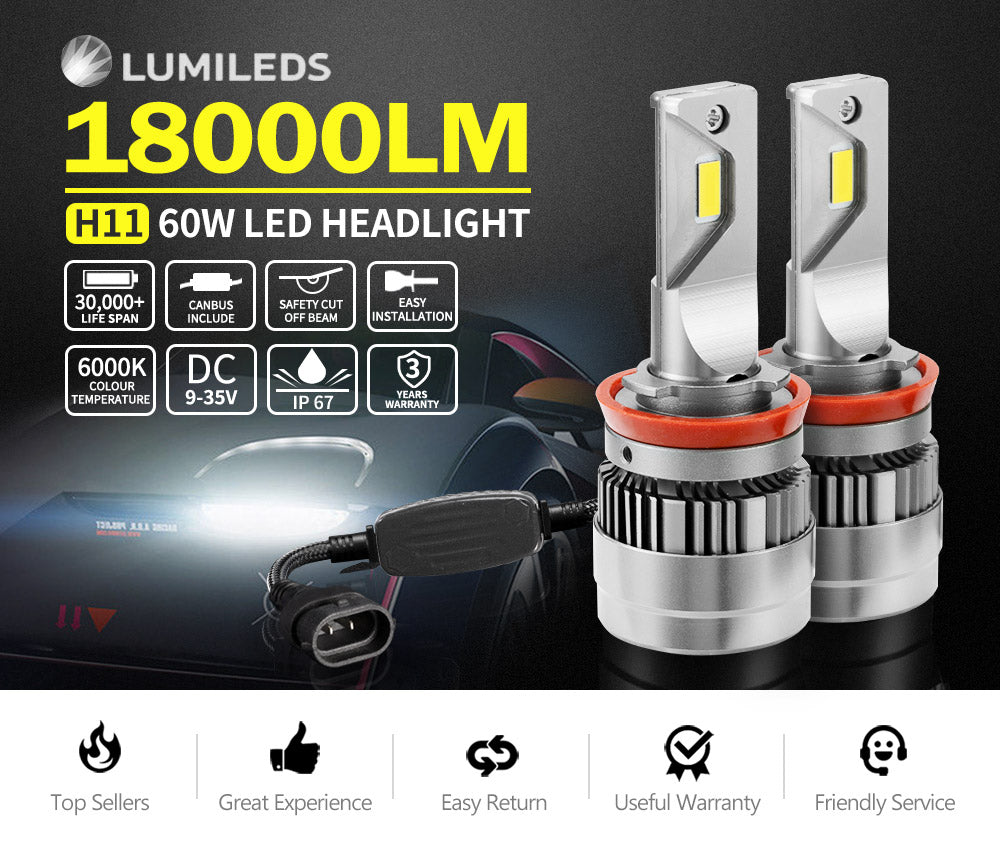 LIGHTFOX Pair Philips H11 Led Headlight Kit 18000LM Hi/Low Beam Vehicle Car Replace Halogen