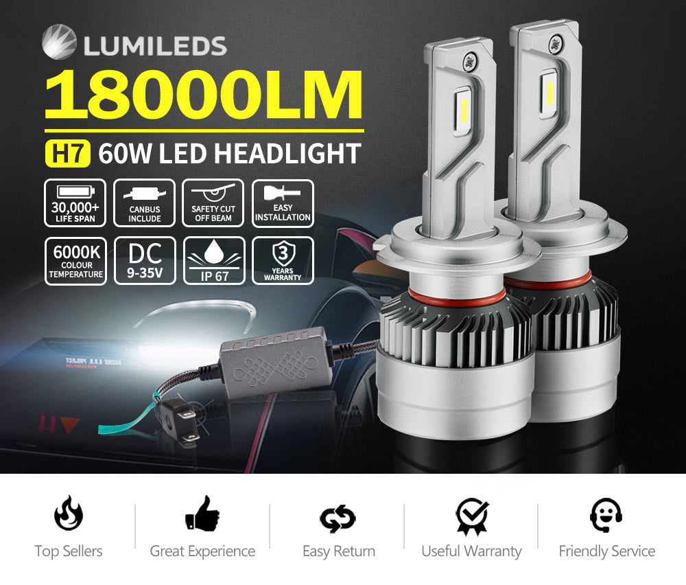 LIGHTFOX Pair Philips H7 Led Headlight Kit 18000LM Hi/Low Beam Vehicle Car Replace Halogen