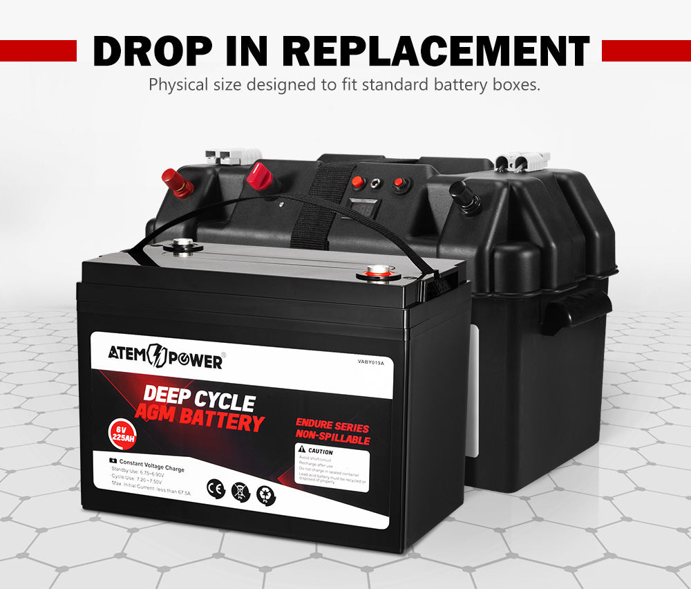 ATEM POWER 225AH 6V AGM Deep Cycle Battery Golf Cart Buggy Camping Scooter Solar Battery