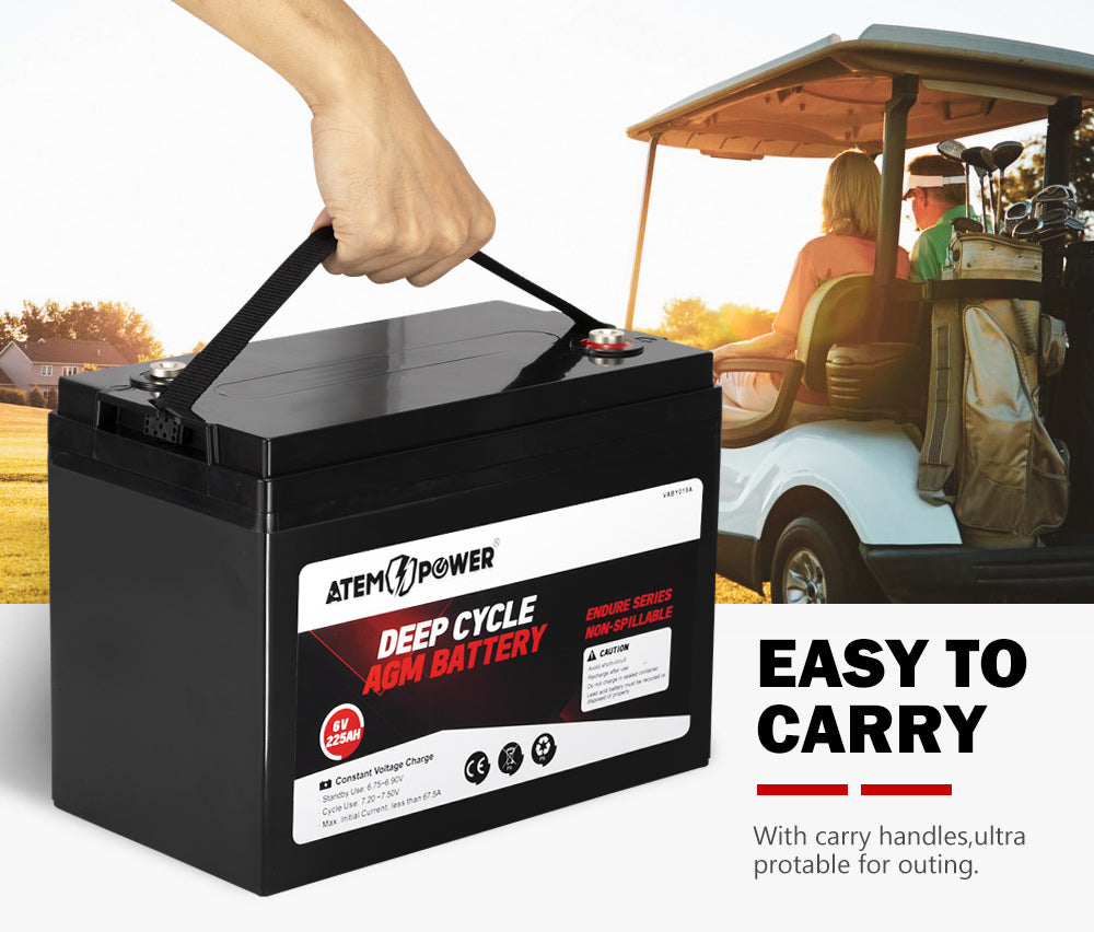 ATEM POWER 225AH 6V AGM Deep Cycle Battery Golf Cart Buggy Camping Scooter Solar Battery