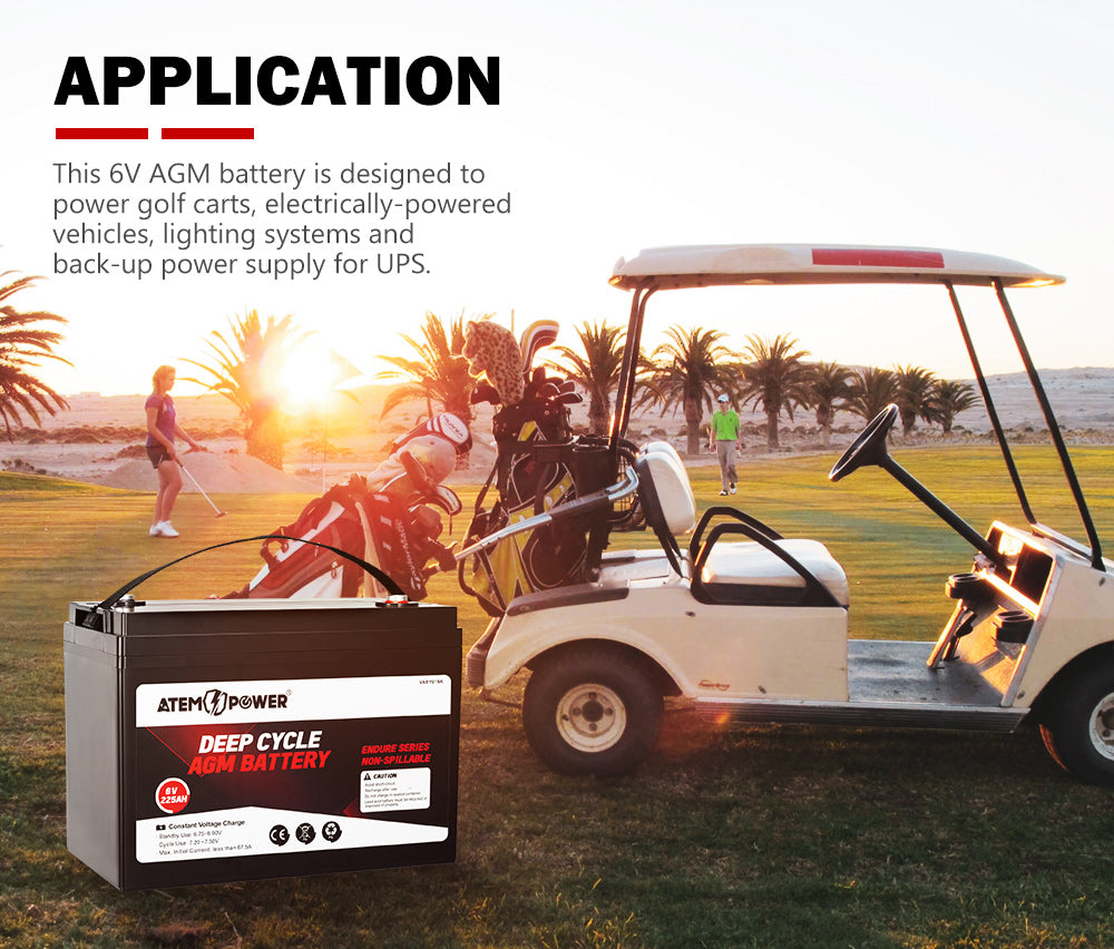 ATEM POWER 225AH 6V AGM Deep Cycle Battery Golf Cart Buggy Camping Scooter Solar Battery