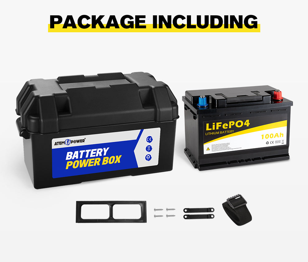 ATEM POWER 100Ah 12V Lithium Battery LiFePO4 Deep Cycle Rechargeable Marine & Battery Box