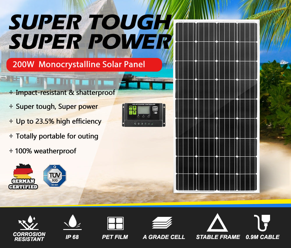 250W 200W 130W 60W 10W Solar Panel Kit Mono 12V Caravan Battery Home Charging