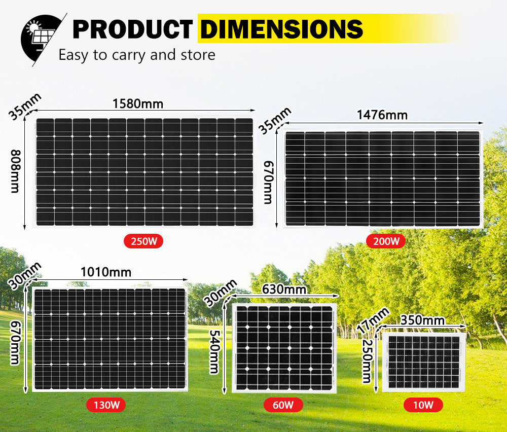 250W 200W 130W 60W 10W Solar Panel Kit Mono 12V Caravan Battery Home Charging