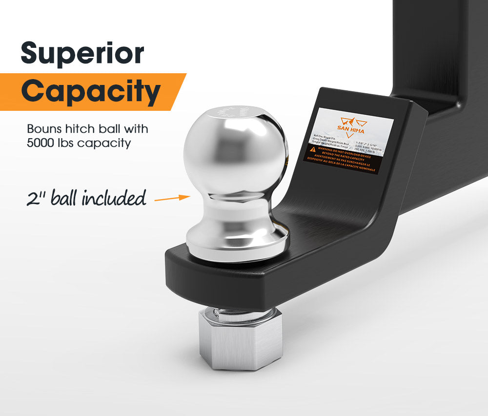 SAN HIMA Dual Hitch Ball Mount Tongue Multi Use 2" Tow Bar Trailer Camper Bike Rack 4WD