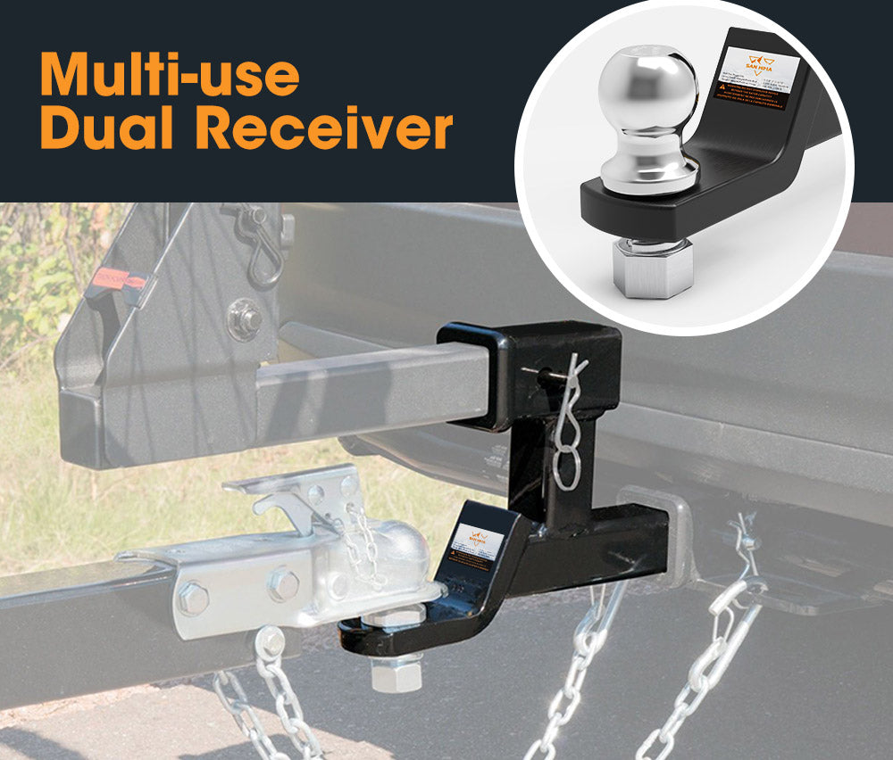 SAN HIMA Dual Hitch Ball Mount Tongue Multi Use 2" Tow Bar Trailer Camper Bike Rack 4WD