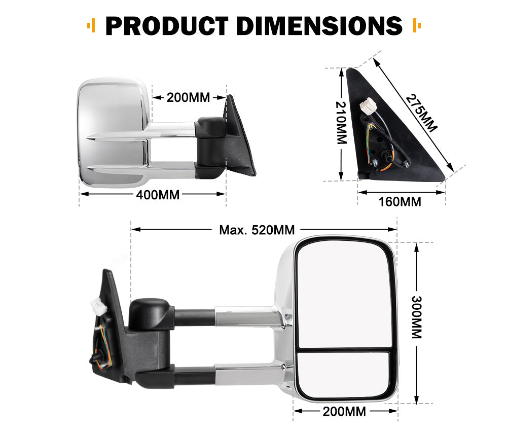 SAN HIMA Extendable Towing Mirrors For Toyota Landcruiser 100 series 1998-2007