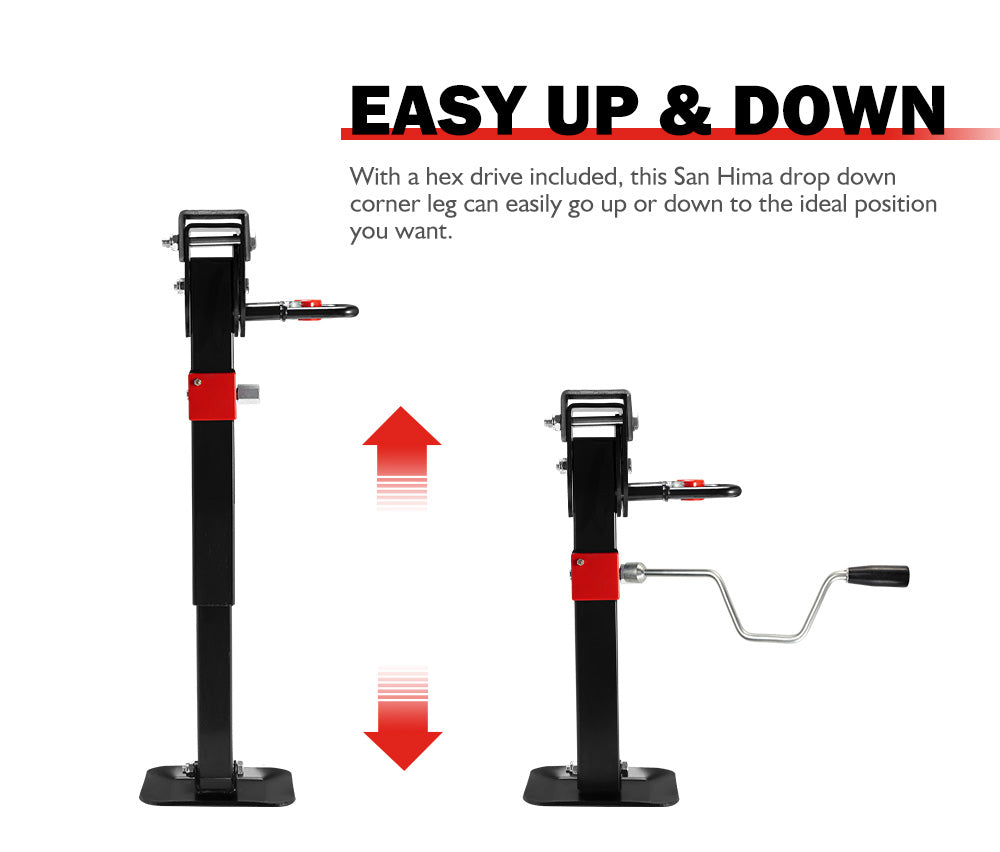 SAN HIMA 2x 400mm Drop Down Corner Legs W/Handle Steel Base 1200LBS Caravan Camper Trailer