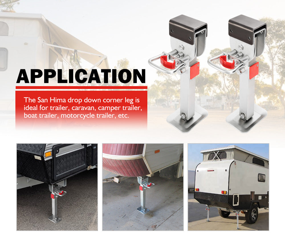 SAN HIMA 2x400mm Drop Down Corner Legs W/Handle Steel Base 1200LBS Caravan Stabilizer Leg