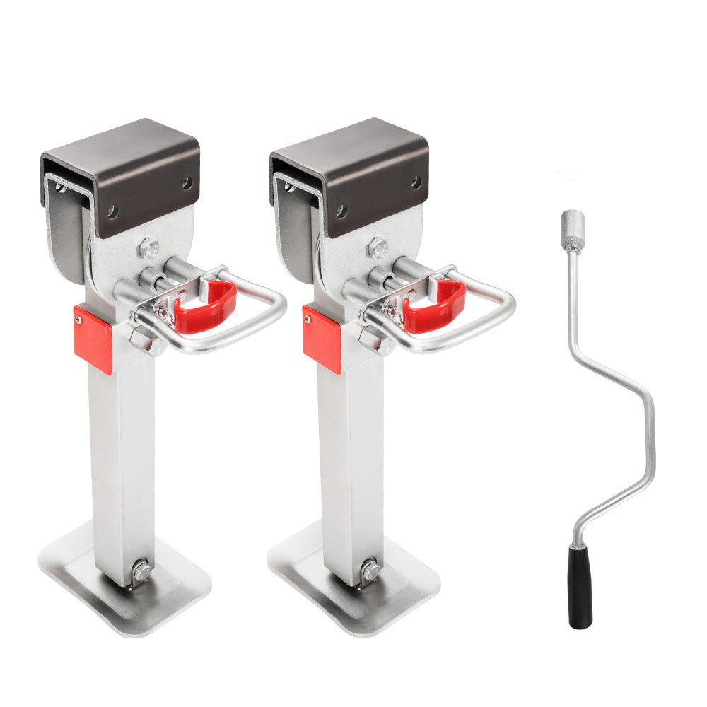 SAN HIMA 2x 470mm Drop Down Corner Legs Steadies & Handle Steel Foot Caravan Trailer
