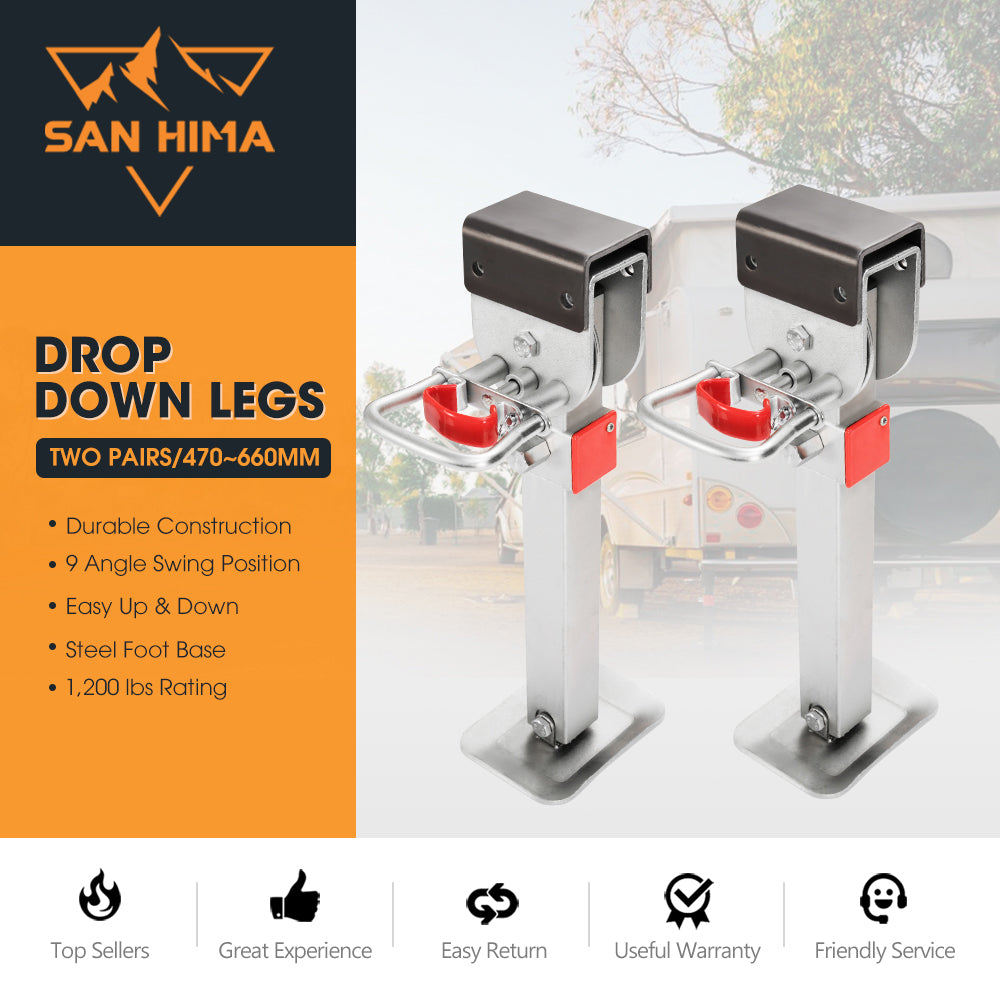 SAN HIMA 4x 470mm Drop Down Corner Legs Steadies & Handle Steel Foot Caravan Trailer