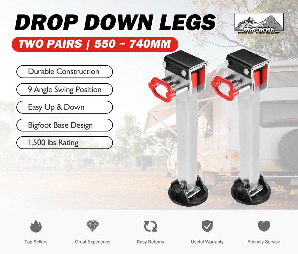 SAN HIMA 4x 740mm Drop Down Corner Steadies Stabilizer Legs Caravan Camper Trailer