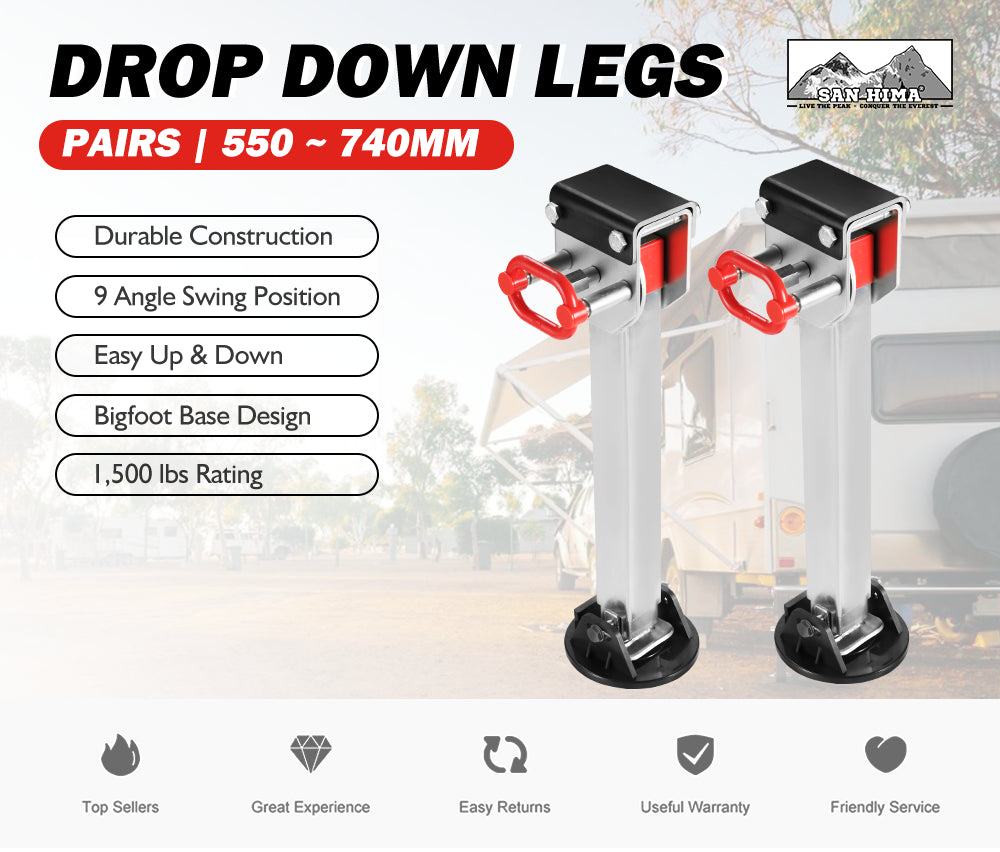 SAN HIMA 2x 740mm Drop Down Corner Steadies Stabilizer Legs Caravan Camper Trailer New