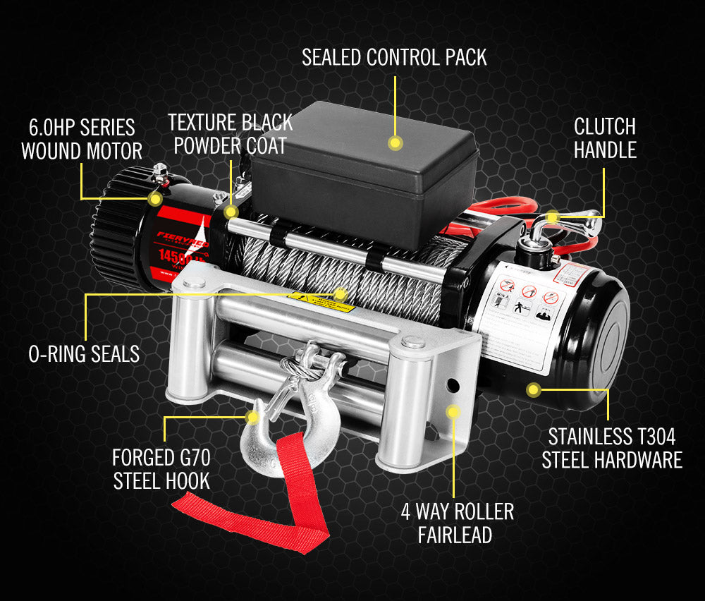 FIERYRED 12V 14500LBS Wireless Electric Winch + Mounting Plate