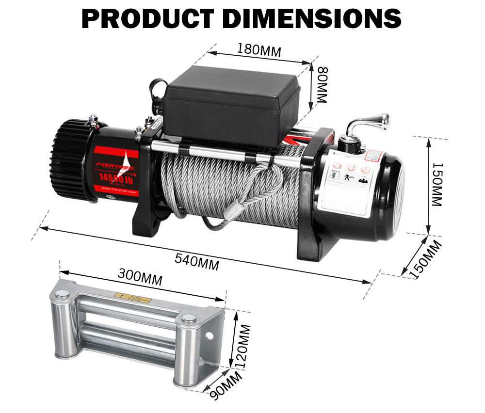 FIERYRED 12V 14500LBS Wireless Electric Winch Steel Cable + Switch