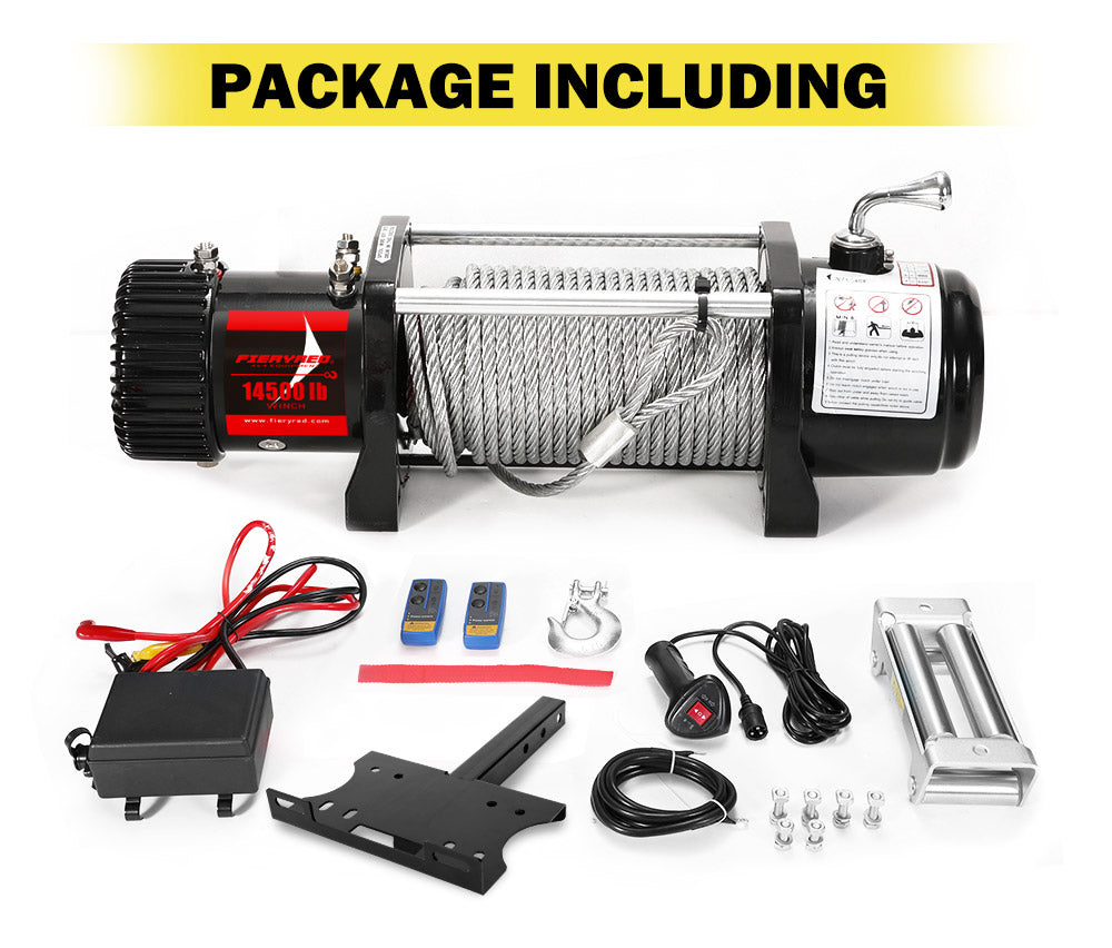FIERYRED 12V 14500LBS Wireless Electric Winch + Mounting Plate
