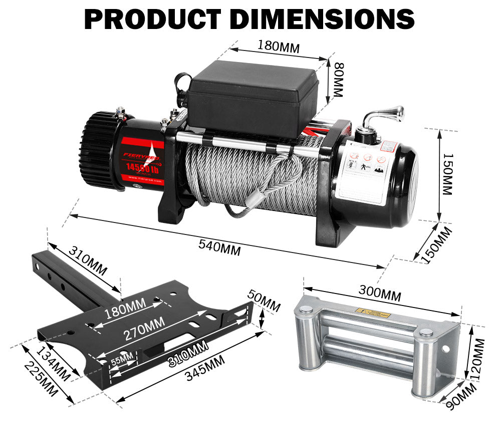 FIERYRED 12V 14500LBS Wireless Electric Winch + Mounting Plate