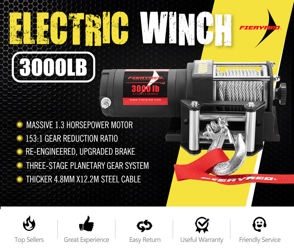 FIERYRED 3000LBS/1361kg Electric Winch Car Steel Cable 12V Wireless Remote 4WD