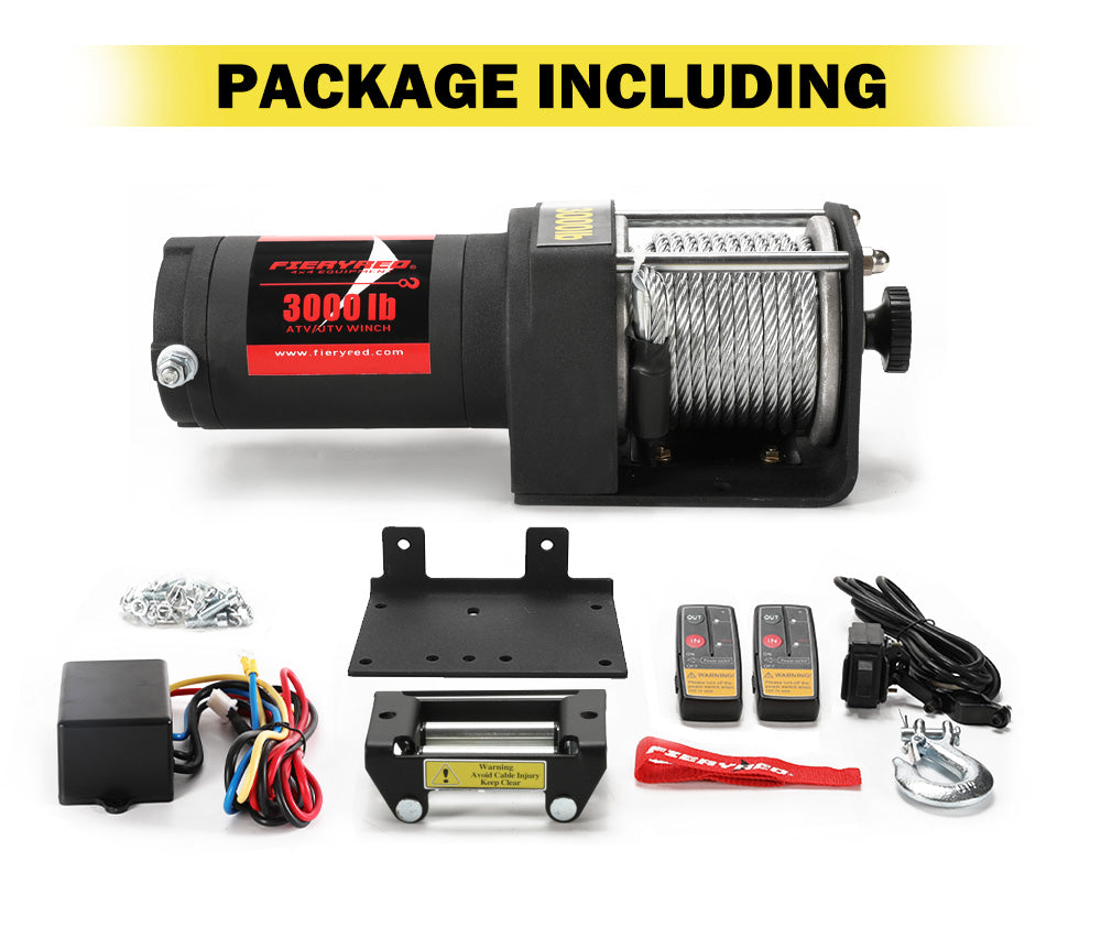 FIERYRED 3000LBS/1361kg Electric Winch Car Steel Cable 12V Wireless Remote 4WD