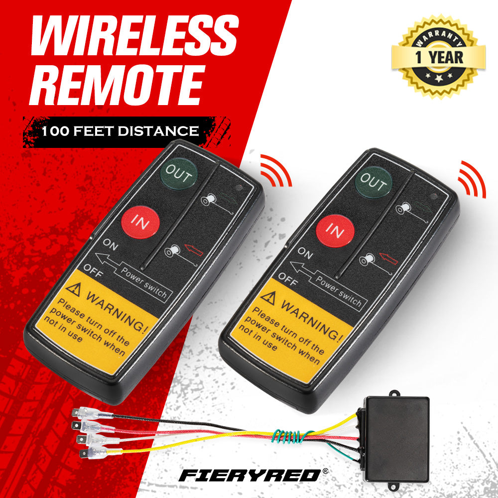 FIERYRED 2x Wireless Winch Remote Control Switch Recovery Handset 4wd ATV Truck 100ft 12V