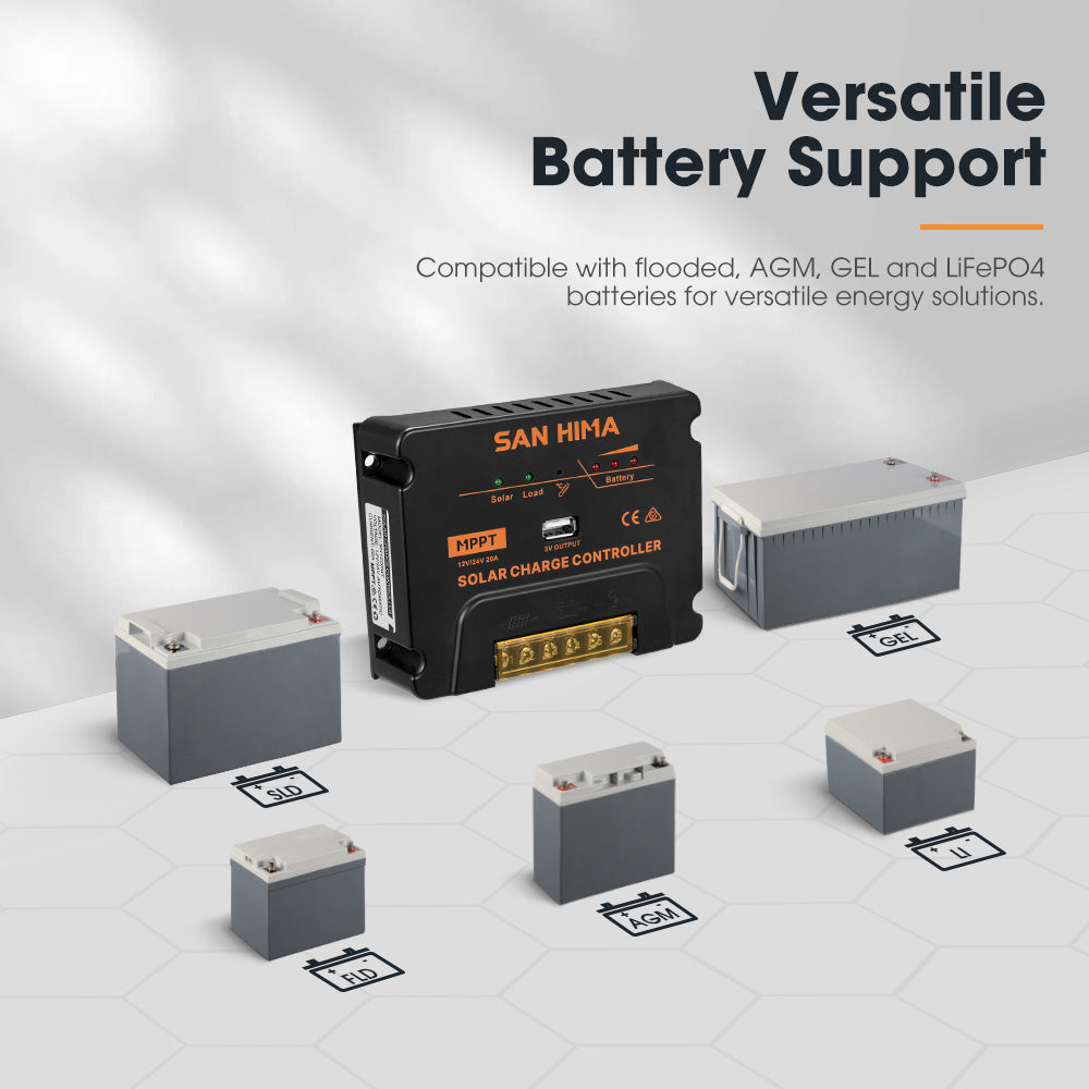 San Hima 20A MPPT Solar Charge Controller With Cable 12V/24V Regulator USB