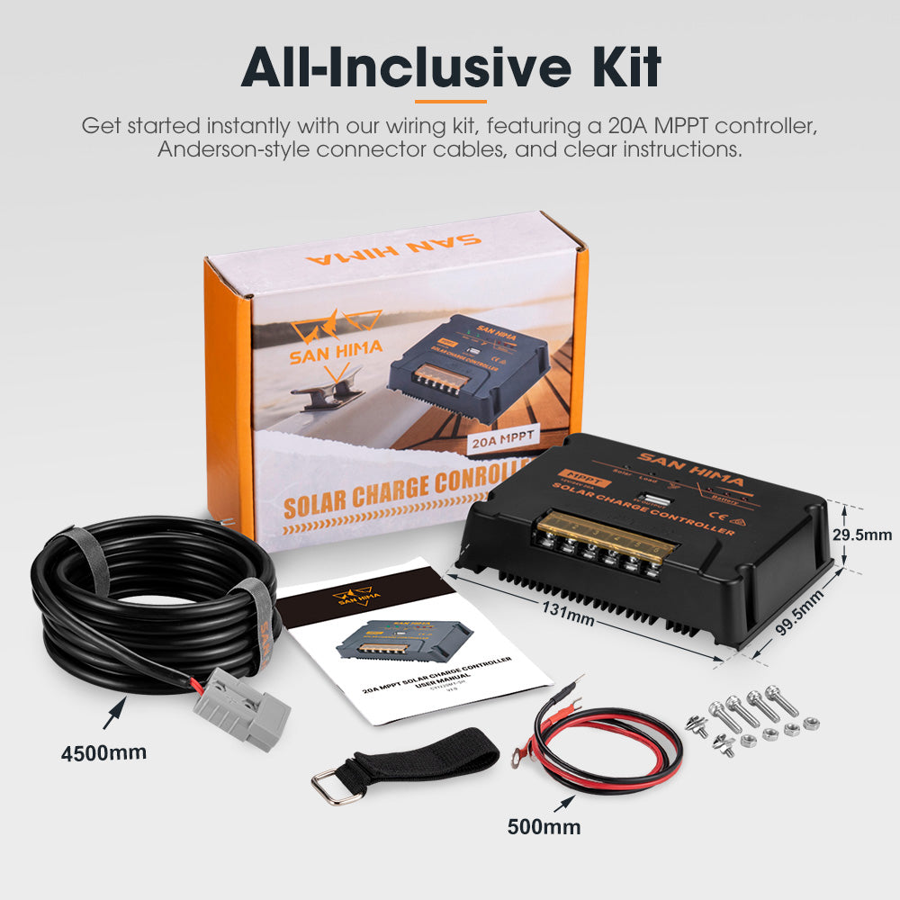 San Hima 20A MPPT Solar Charge Controller With Cable 12V/24V Regulator USB