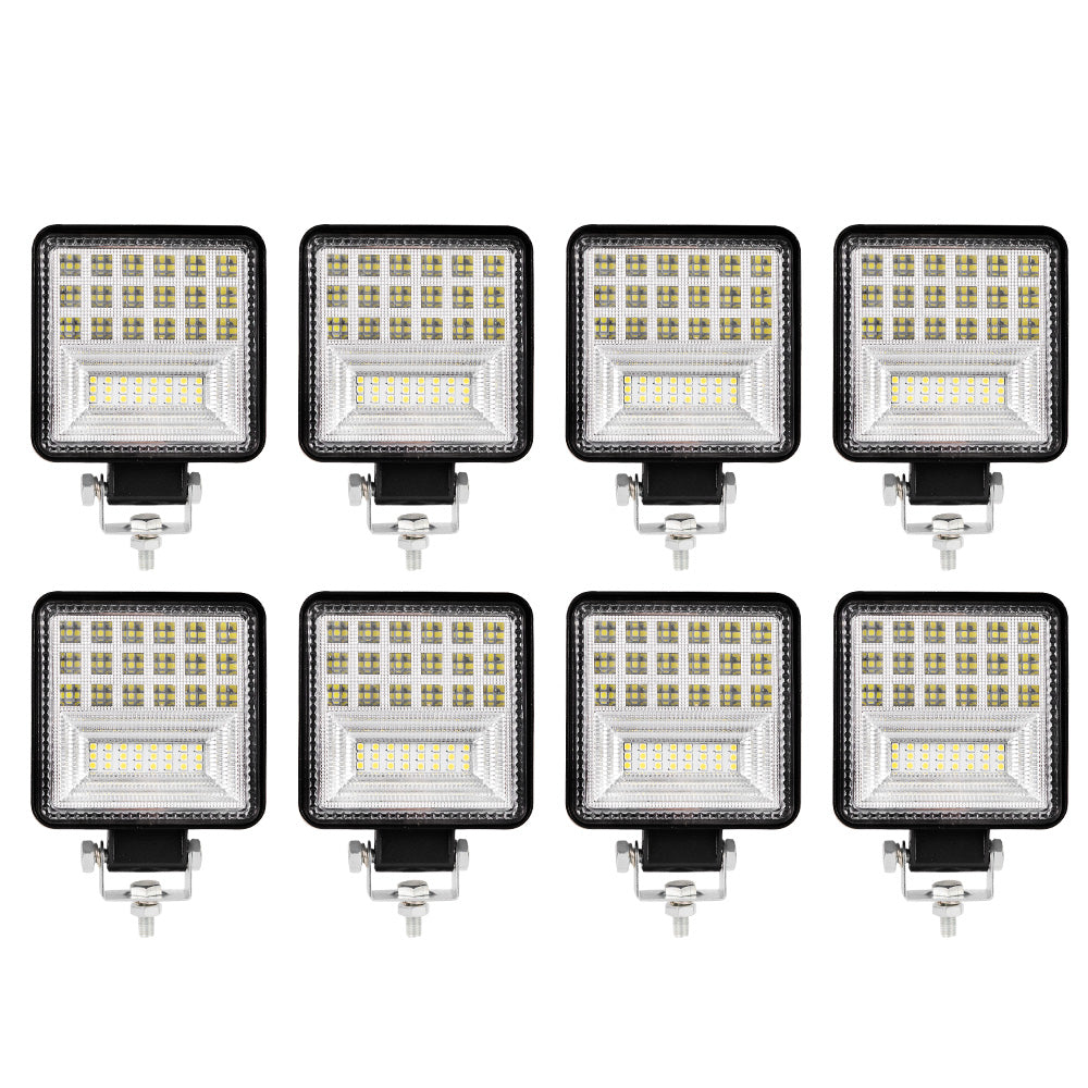 LIGHTFOX 8x 4inch LED Work Lights Spot Flood Square Work Lamp Off Road 4x4 Reverse