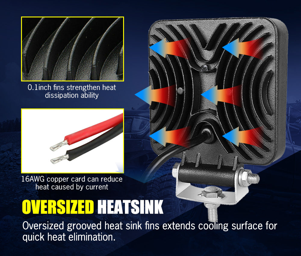 LIGHTFOX Pair 4" inch LED Work Lights Spot Flood Square Fog Lamp Reverse Offroad Truck