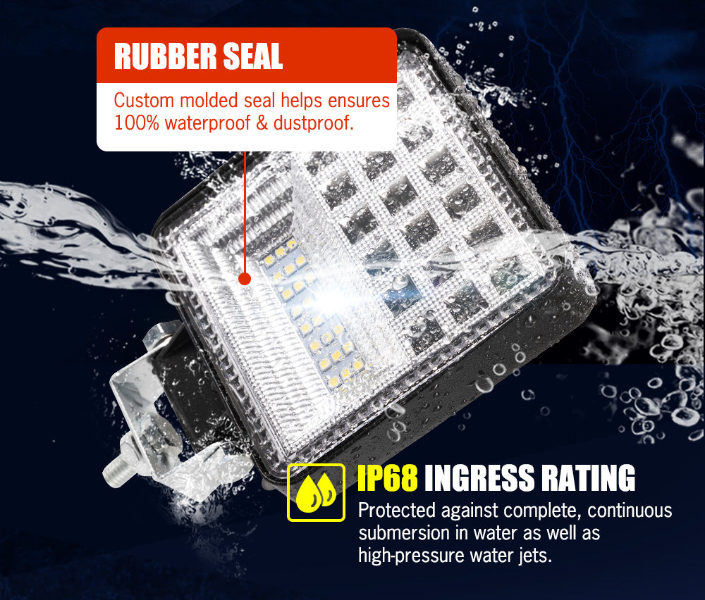 LIGHTFOX 4x 4inch LED Work Light Spot Flood Square Fog Lamp Reverse Truck SUV 4X4