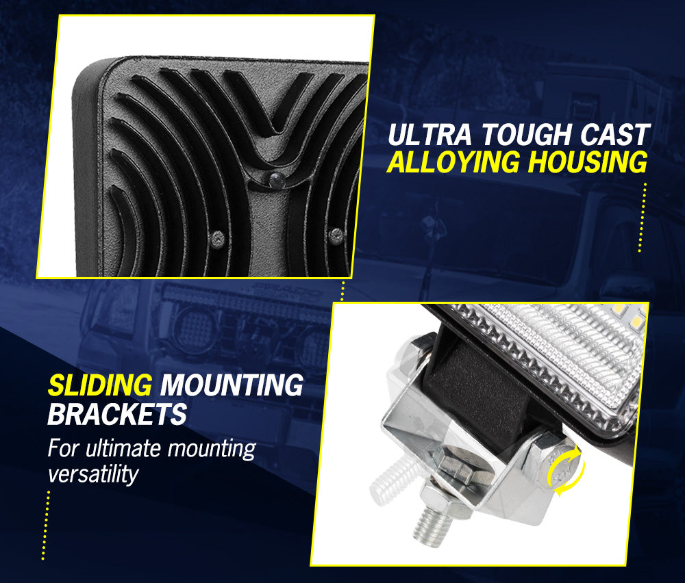 LIGHTFOX 4x 4inch LED Work Light Spot Flood Square Fog Lamp Reverse Truck SUV 4X4