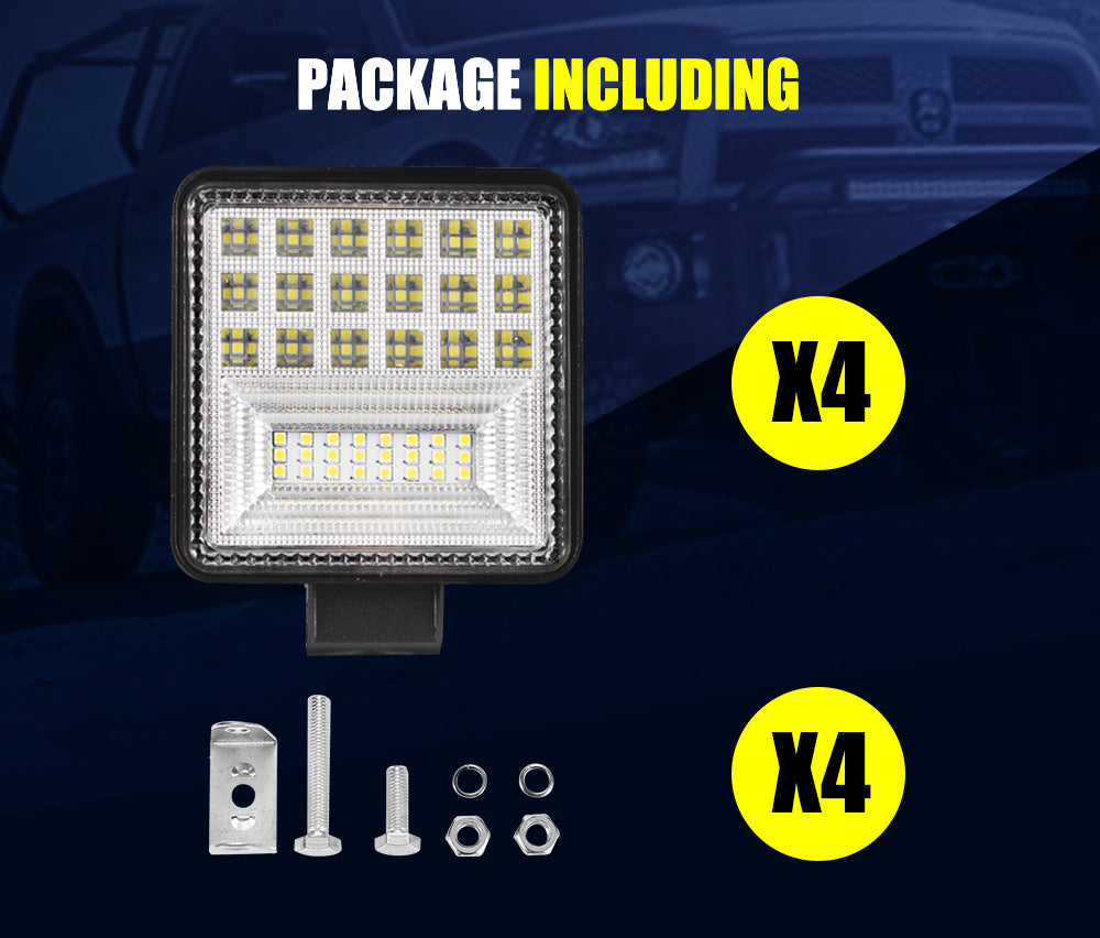 LIGHTFOX 4x 4inch LED Work Light Spot Flood Square Fog Lamp Reverse Truck SUV 4X4