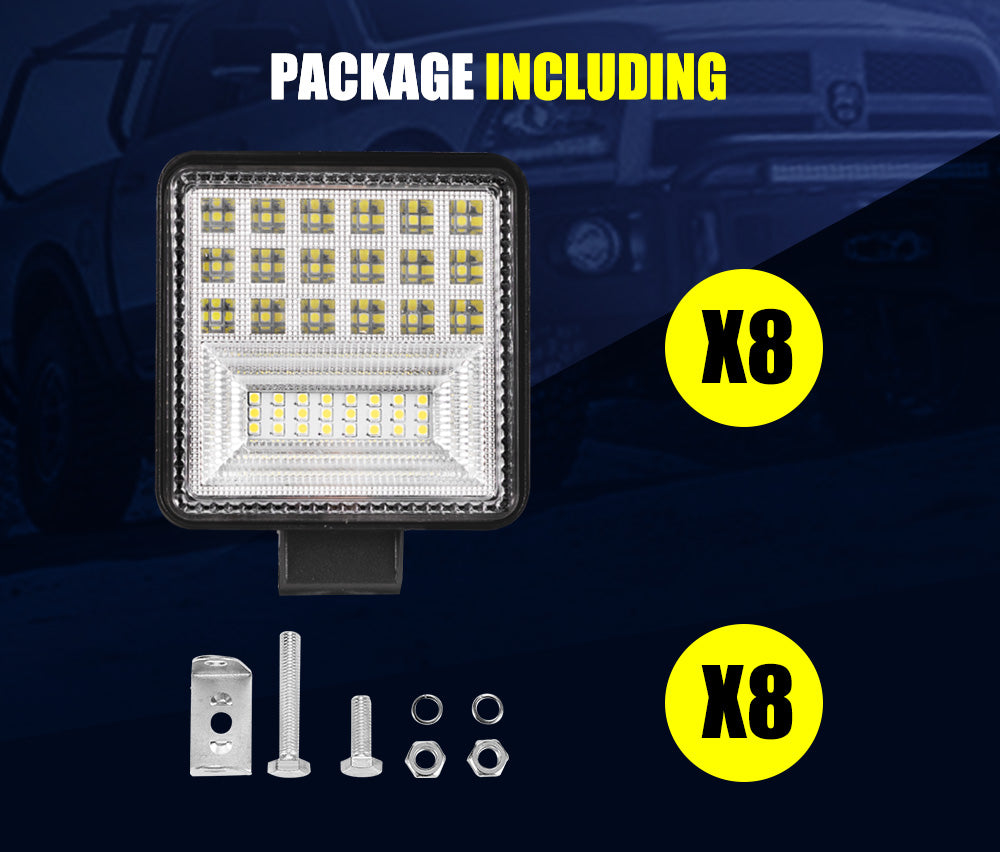 LIGHTFOX 8x 4inch LED Work Lights Spot Flood Square Work Lamp Off Road 4x4 Reverse