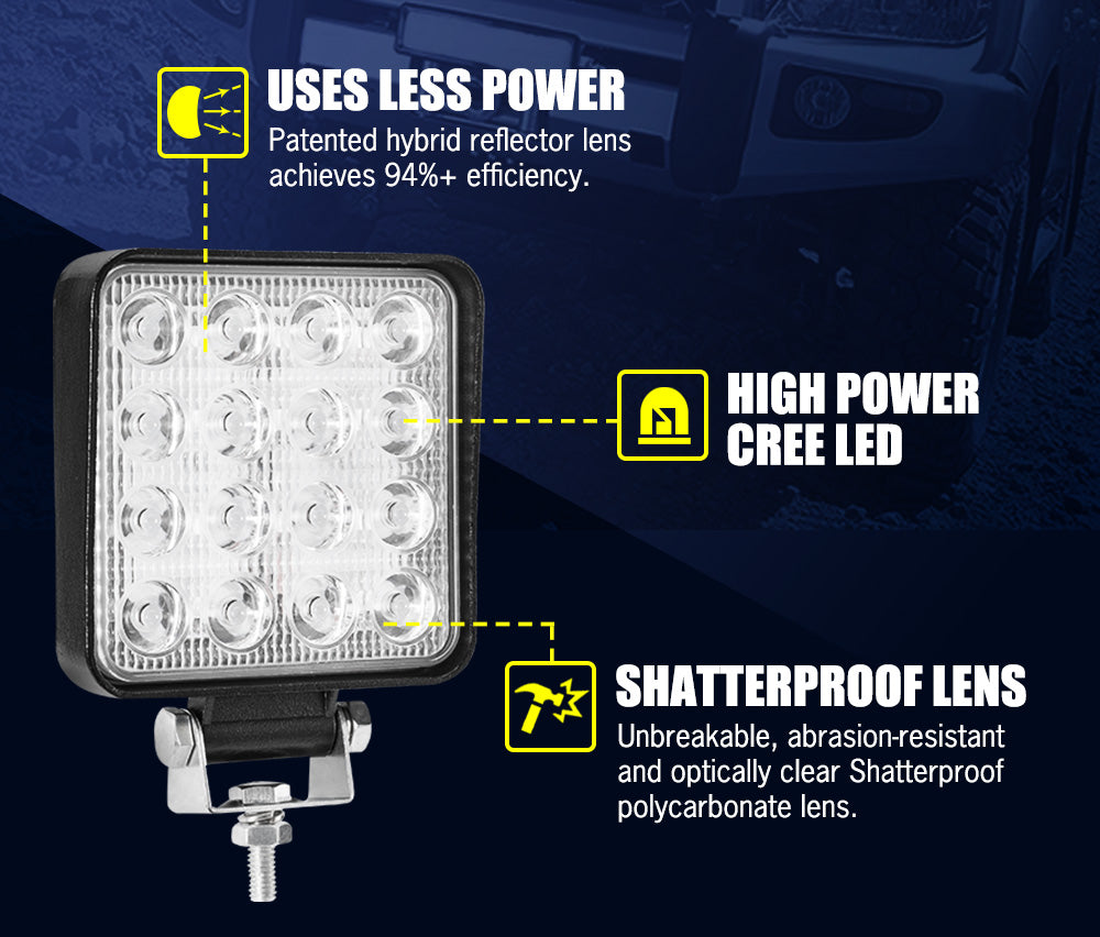 Lightfox 4inch Osram Square LED Work Lights Flood Reverse Fog Ute Truck 12V 24V